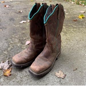 Justin Cowboy Boots with Teal Accents